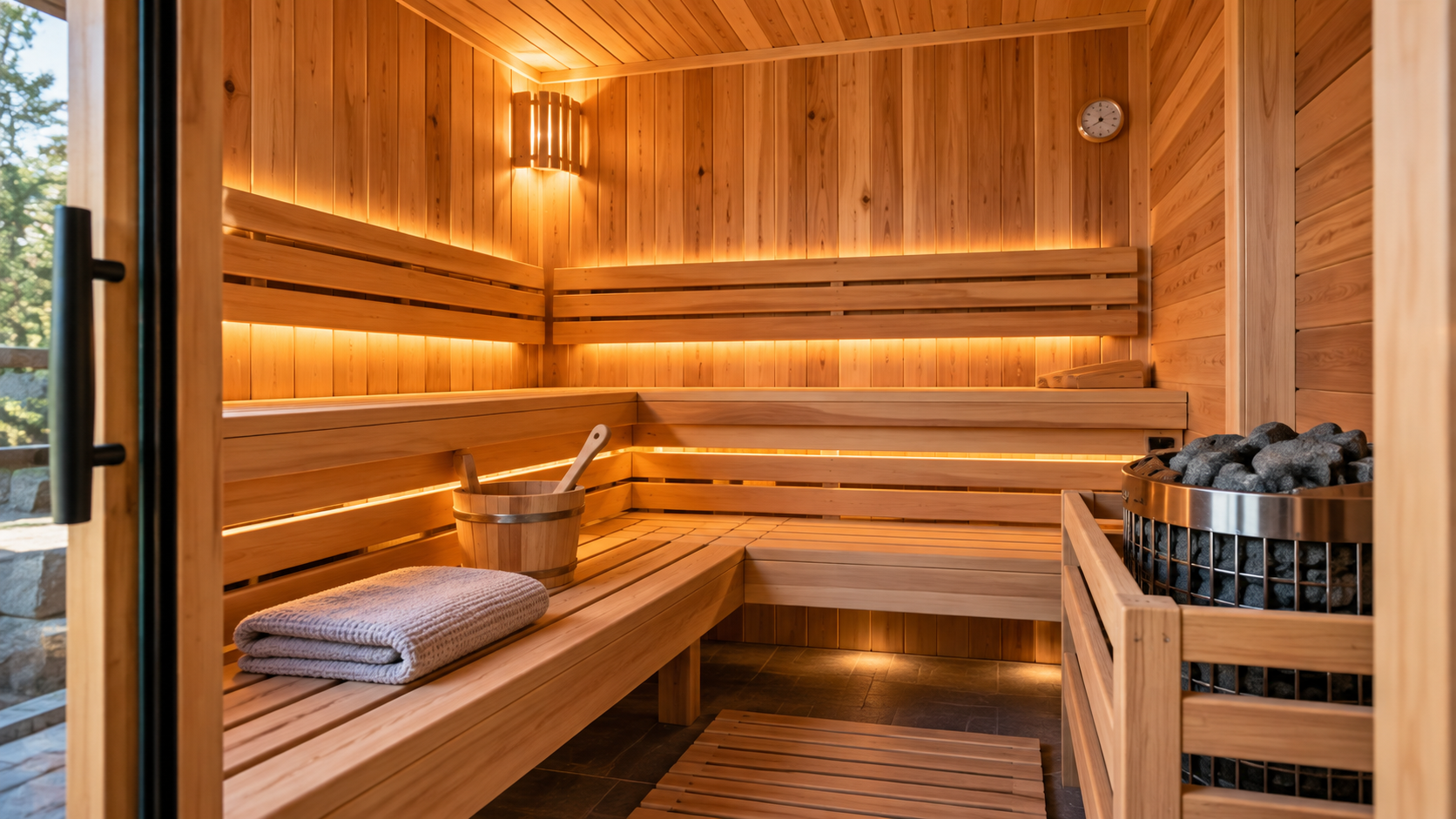 Best traditional sauna for home with cedar benches and electric stone heater
