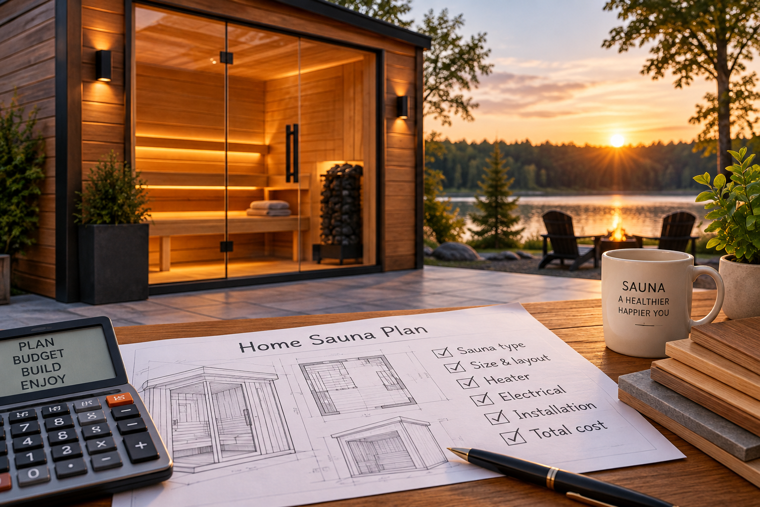 Home sauna cost planning with modern outdoor sauna and project budget
