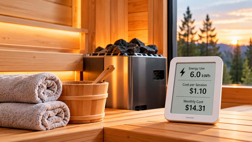 Sauna running cost calculator showing electricity use and cost per session